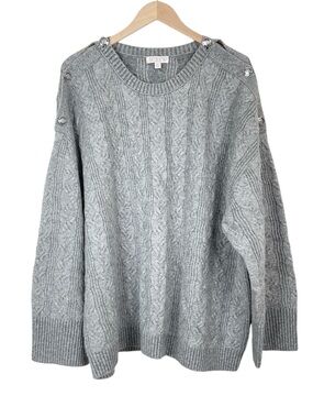 J. Crew Cable Knit Sweater With Buttons In Super Soft Yarn Gray 3X